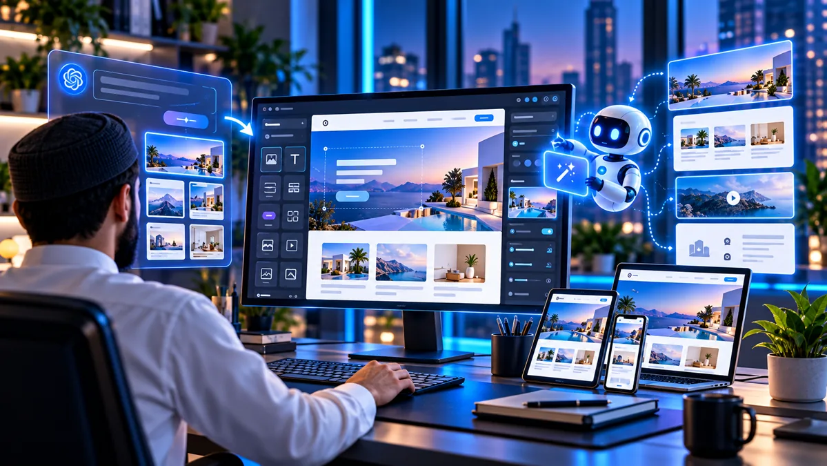 Création de sites web avec IA, homme de dos devant un écran